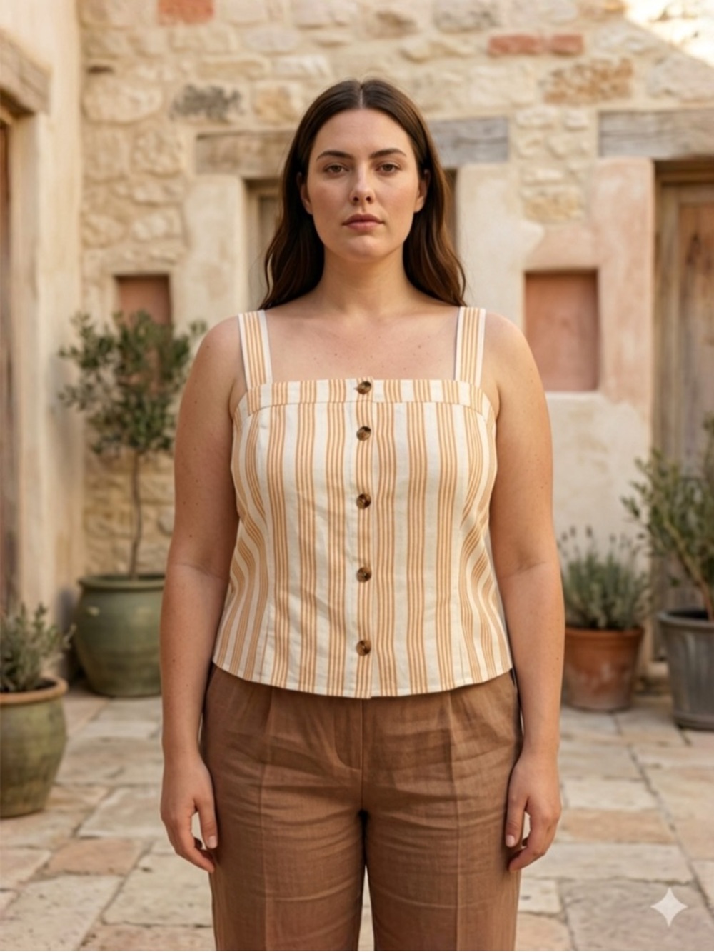 H&M Cream and Honey Striped Linen Top